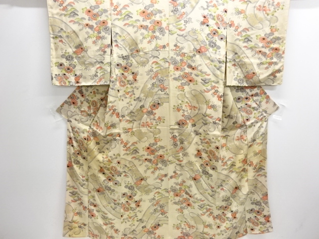 JAPANESE KIMONO / ANTIQUE KIMONO / SILK / KINSHA / BAMBOO BLIND & KIKU